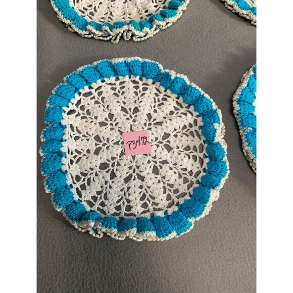 Vintage Handmade Crochet Doilies Set of 4 Blue & White Round Decorative Table Ma - Picture 13 of 13